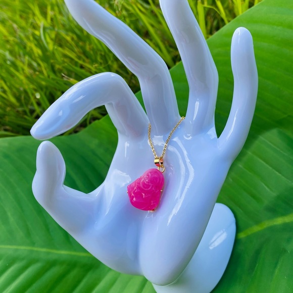 CUTEST little HOT PINK Buddha w gold chain - Picture 3 of 5